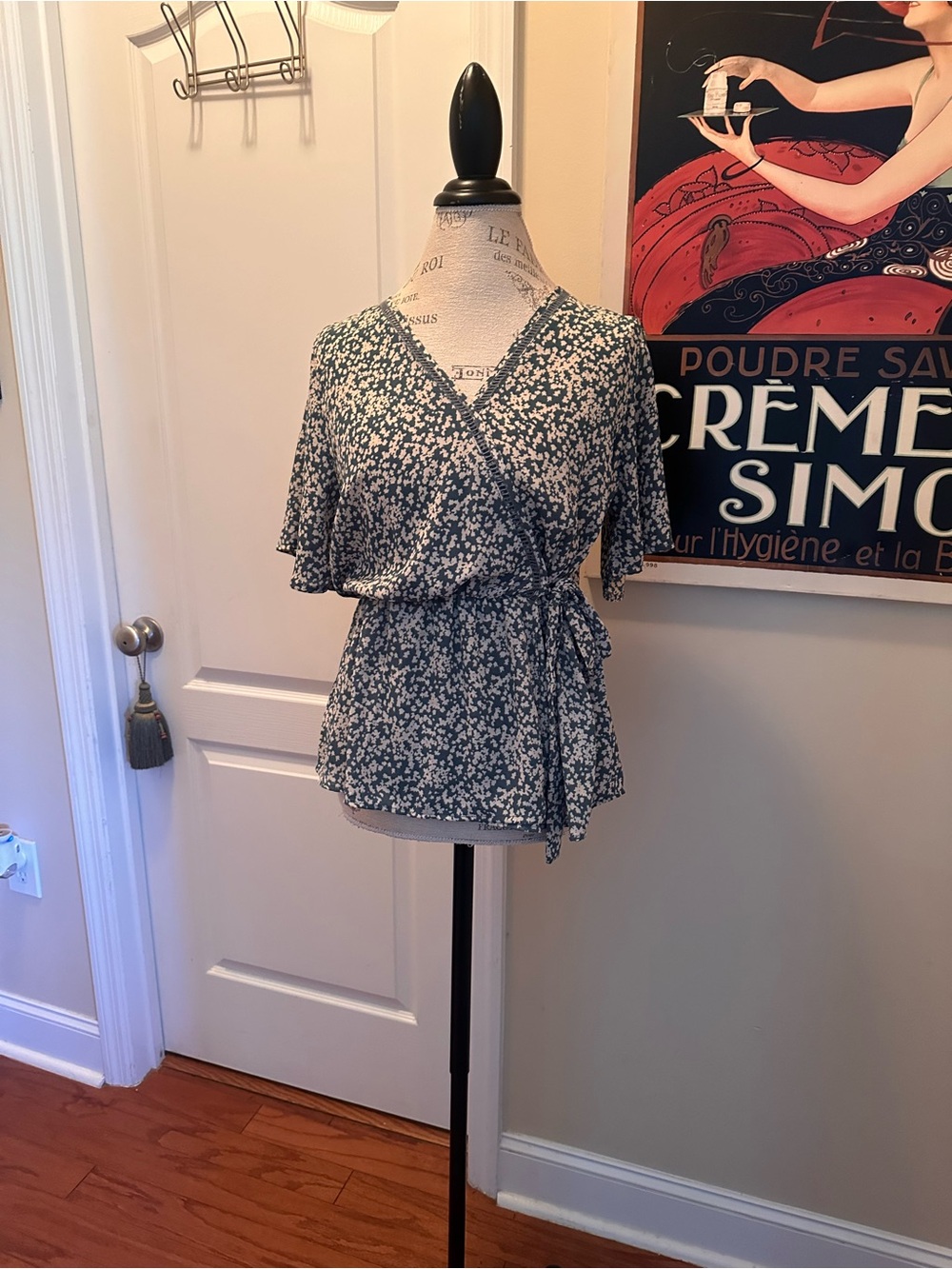 Sienna Sky Teal Green Floral Wrap Blouse with Tie